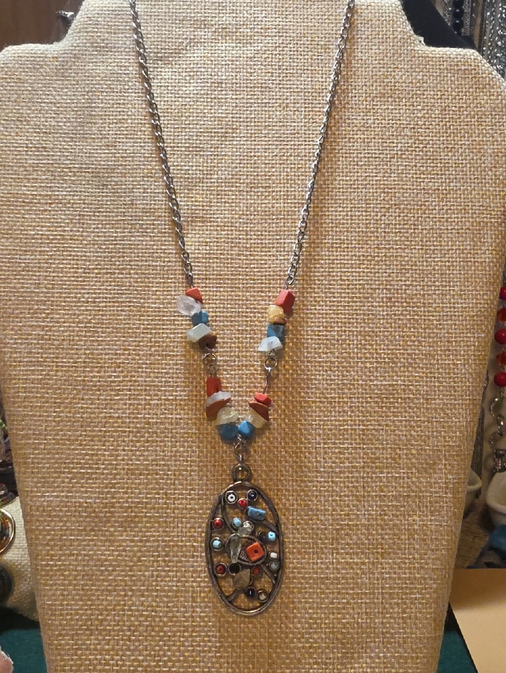 Boho Multicolor Stone Pendant Necklace - Unbranded